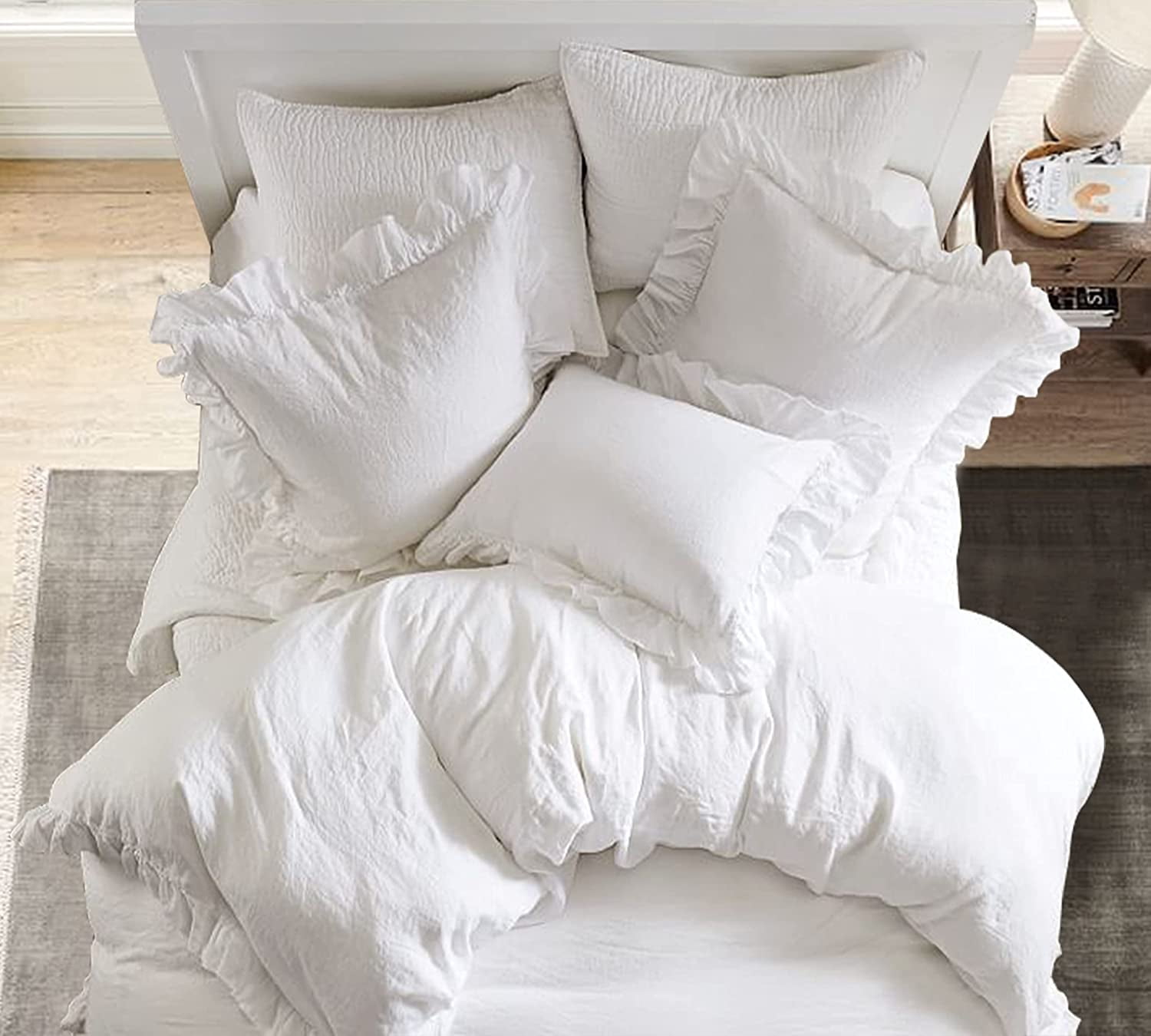 Delara Organic Cotton Duvet Set, 300 Thread Count, GOTS Certified, 3-Piece Ruffled Duvet cover with 2 Shams