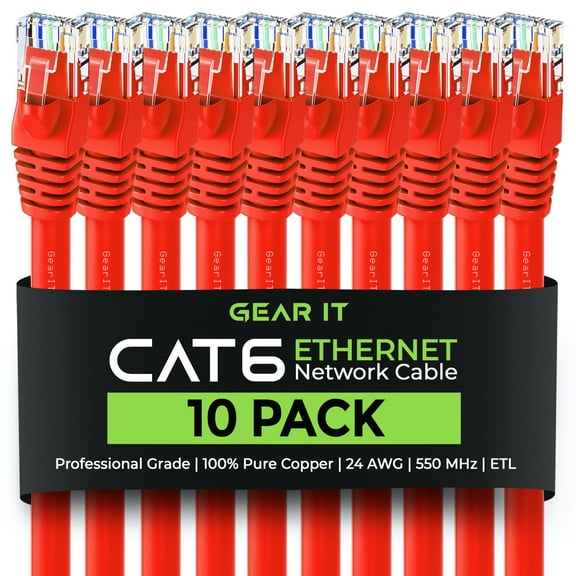 GearIT Cat 6 Ethernet Cable 5 ft (10-Pack) - Cat6 Patch Cable, Cat 6 Patch Cable, Cat6 Cable, Cat 6 Cable, Cat6 Ethernet Cable, Network Cable, Internet Cable - Red 5 Feet