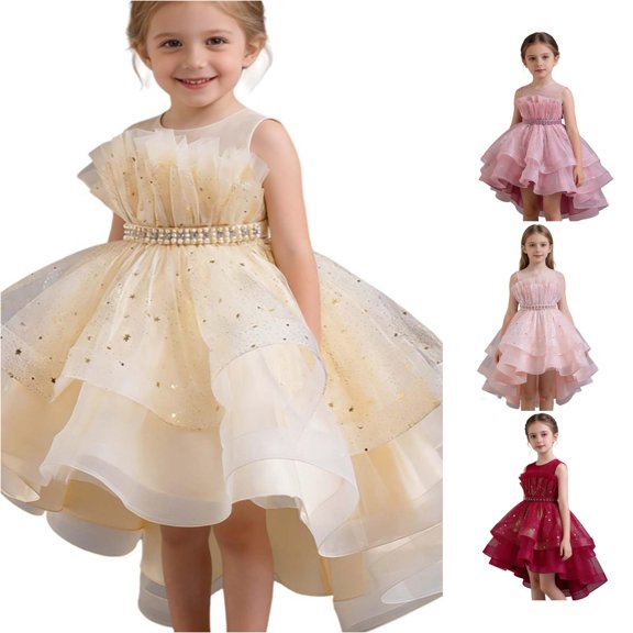 Kids Dress Sleeveless Formal Gown Stylish Charming Sweet for Pageant Gentle Fancy Lightweight Dress Set