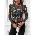 thumbnail image 5 of Chiclily Lace Top with Long Sleeves Stand Collar Floral Sexy Mesh See Through Shirts Blouse Ideal for Parties and Clubs S-2XL in Multi Floral, 5 of 6