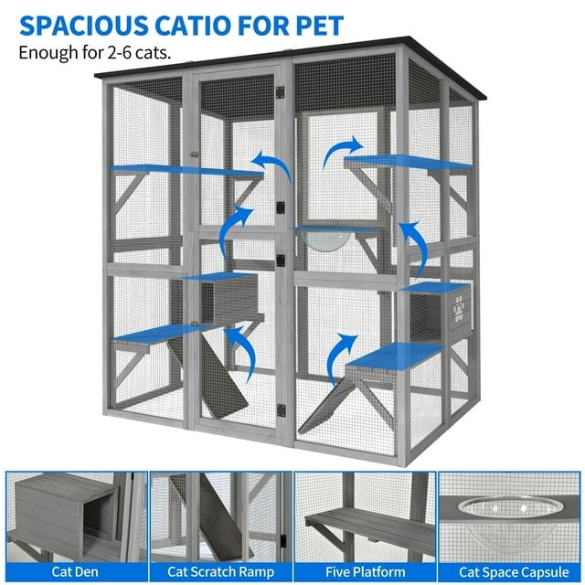 Uforic 70.9" H Large Outdoor Cat House,Cat Playpen Outdoor Cat Enclosures Catio