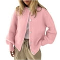thumbnail image 2 of SYMOID Womens Pink Acrylic Cardigan - Soft Oversized Style, Balloon Sleeves, Button-Front Crew Neck, Ribbed Cuffs (S-XL),Size XL, 2 of 7