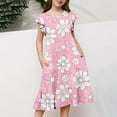 thumbnail image 3 of USNSM (6-15 Years) Middle and Older Children Girls Summer Short-Sleeved Floral Print Waisted Pockets Layered Dress Round Neck Dresses Multicolor 10-11 Years, 3 of 5
