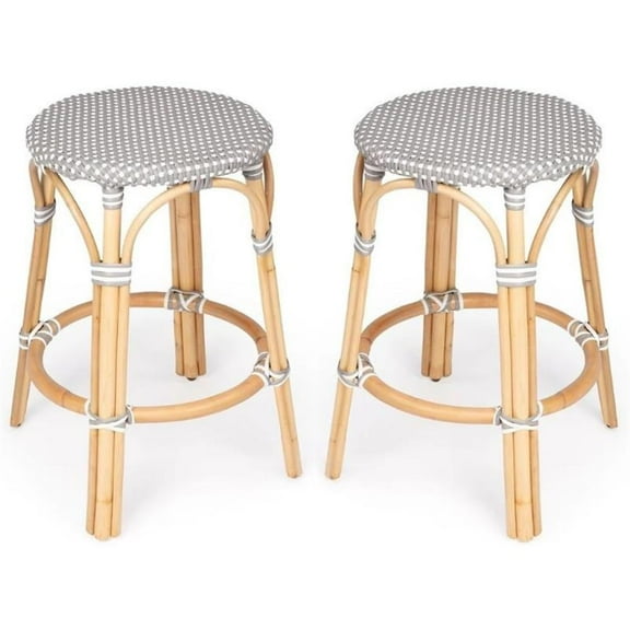 Home Square 2 Piece Rattan Counter Stool Set in Gray and White