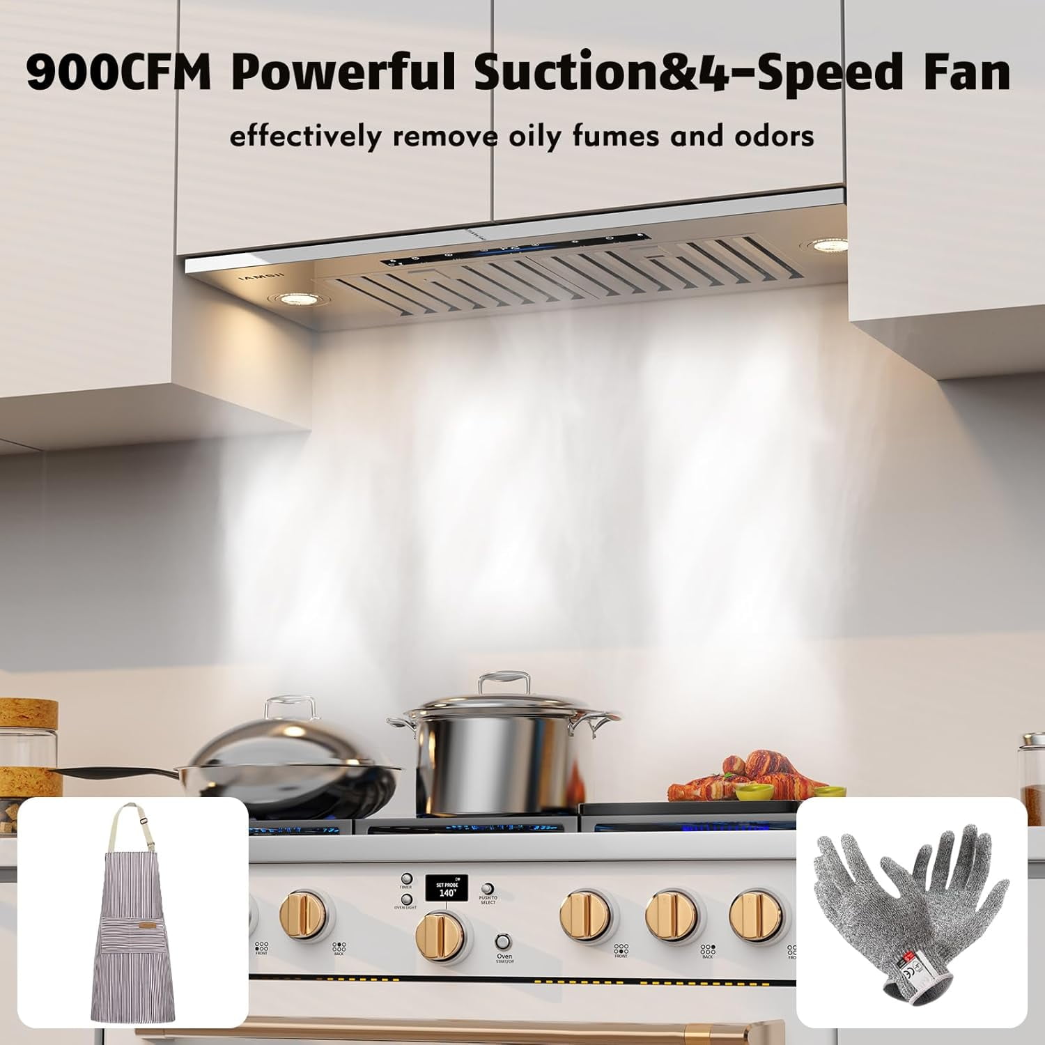 30 in. 900 CFM Convertible Insert Range Hood in Stainless Steel, with Remote Control and LED Light