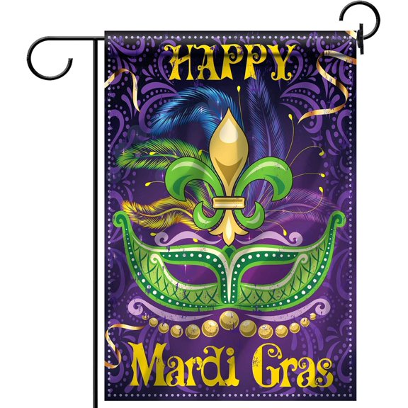 SPXUBZ Mardi Gras Garden Flag Reversible, Mardi Gras Party Outdoor Decoration for Yard Lawn, 12 x 18 Inches