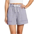 thumbnail image 5 of Women's Solid Color Striped Drawstring Elastic Waist Pants with Multi-Pockets, Soft Polyester Shorts for Casual Summer Travel & Active | TruBelle,Purple XL, 5 of 6