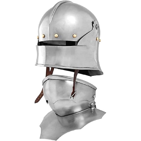 Gothic Sallet Helmet with Bevor Medieval Armour - 18 Gauge Steel