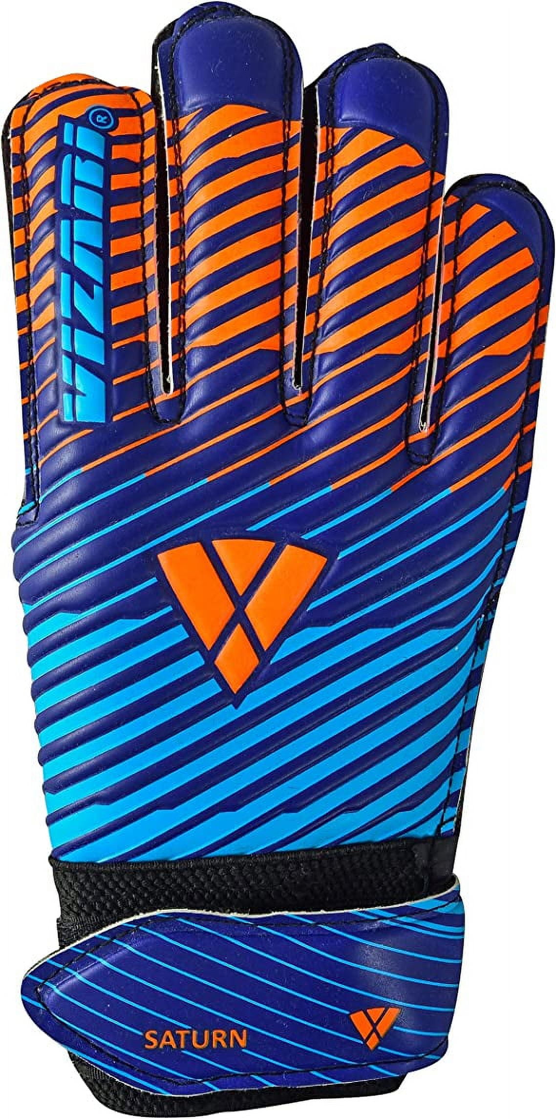 VIZARI Sports Saturn Soccer Size 4 Blue Goalie Goalkeeper Gloves for Kids Youth & Boys, Football Gloves with Grip Boost Padded Palm and finger save Flat Cut Construction