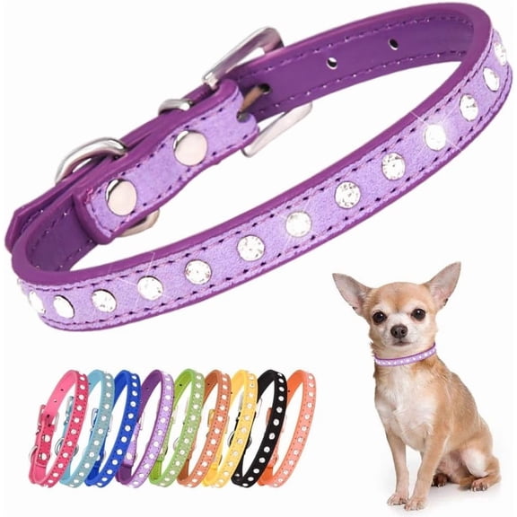 Mumup Small Dog Collars, Bling Diamond Pretty Crystal Sparkly Rhinestone Glitter Jewel Puppy Collar for Small Pet Girl Cat Female Kitten