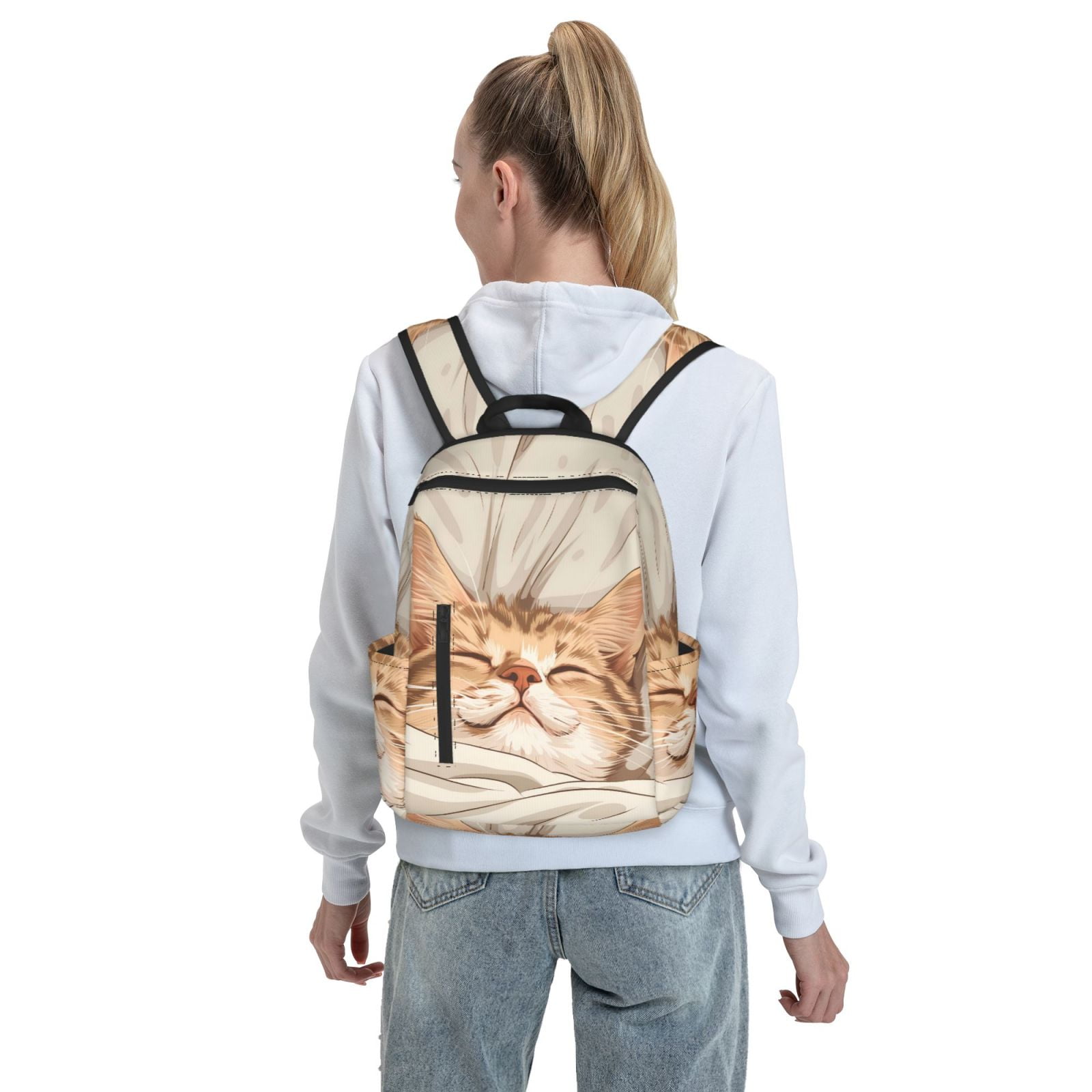 Hirioo Sleeping Cat In Blanket for Lightweight Backpack, Durable and Comfortable, Ideal for Travel, School, Hiking, and Everyday Use