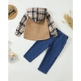 thumbnail image 3 of 12 Months Baby Boys Outfits 18 Months Boys Fall Winter Clothes Toddler Boys Long Sleeve Hooded Plaid Top Jeans Pants 2PCS Set Khaki, 3 of 8