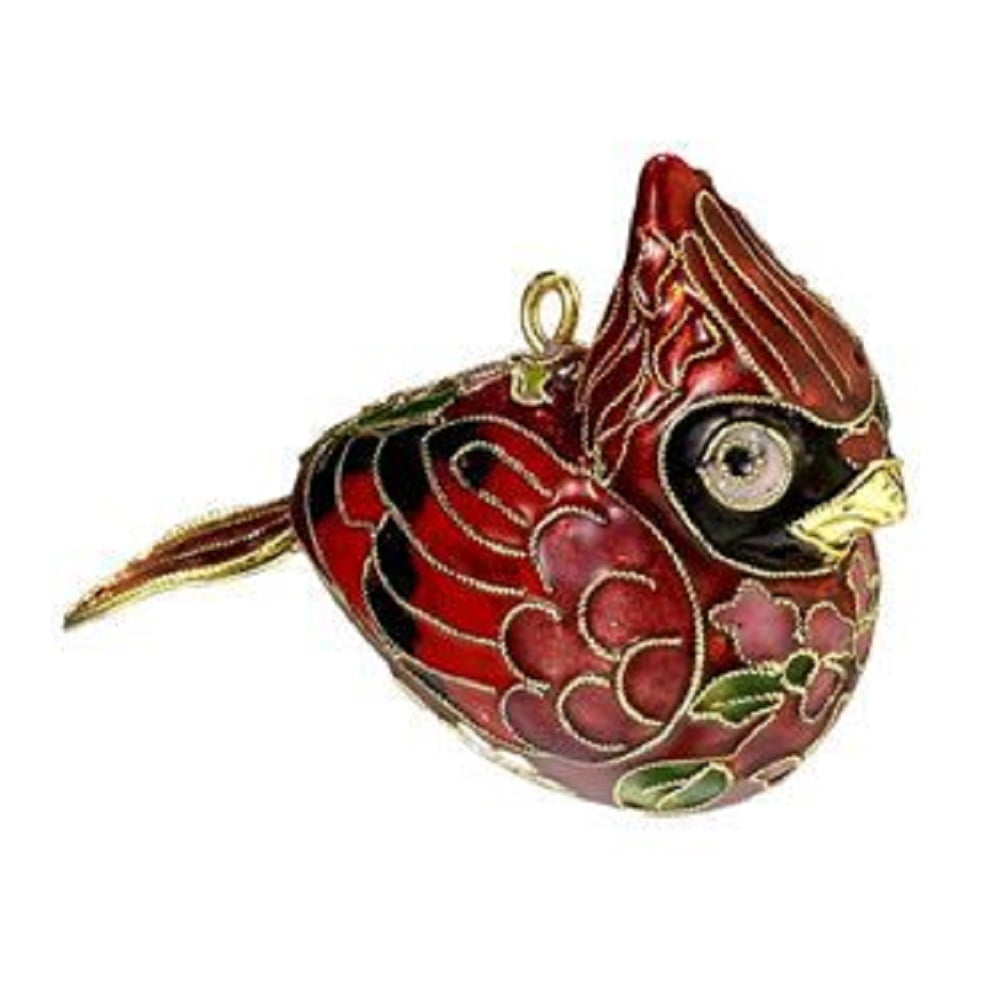 Red Cardinal Bird Cloisonne Metal Christmas Tree Ornament Decoration New