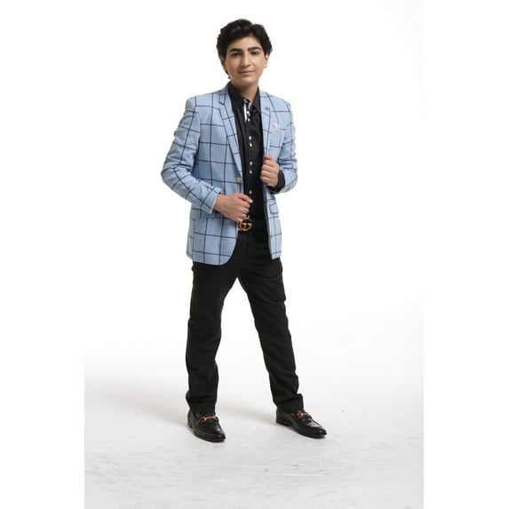 Elie Balleh Blue Embroidered Plaid Boys's Blazers Sports Coat Jacket