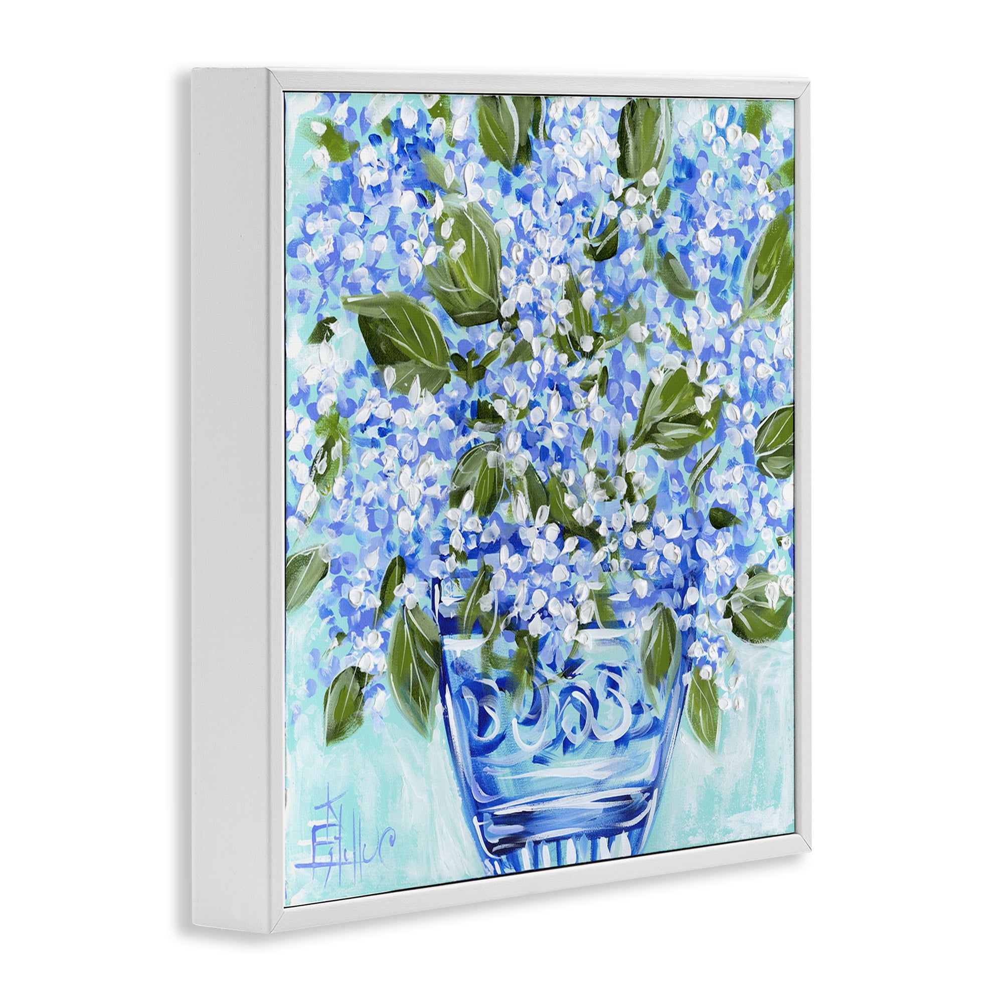 Stupell Industries Cool Bouquets in Blue Vase White Framed Giclee Art, design by Estelle Grengs
