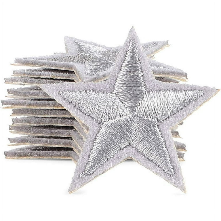 50 Pcs Small Silver Star Embroidery Patches for Clothing, Iron On Sewing 