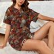 thumbnail image 4 of Balery Coffee Stamp Conjunto de Pijama para Mujer con Estampado, Dos Piezas de Manga Corta y Shorts, Ropa de Dormir Suave con Cuello Redondo y Bolsillos-XX-Large, 4 of 6