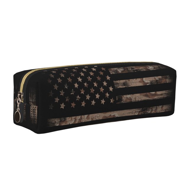 Disketp American Flag with Desert Camouflage Estuche de Lápices de Cuero con Cierre, Estuche Compacto para Papelería, Bolígrafos y Accesorios Pequeños