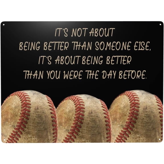 It's Not About Being Better Than Someone Else Baseball Player Aluminium Tin Metal Sign Wall Decor Fun for Home Kitchen Bar Room Garage Vintage Poster Plaque 8"x6"
