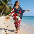 thumbnail image 5 of Xixirimido American Flag Daisy Floral Print Kaftan Dresses for Women Plus Size V-Neck Moo Moos Batwing Sleeve Caftan Beach Dress Bathing Suit Cover-Up Loungewear, 5 of 7
