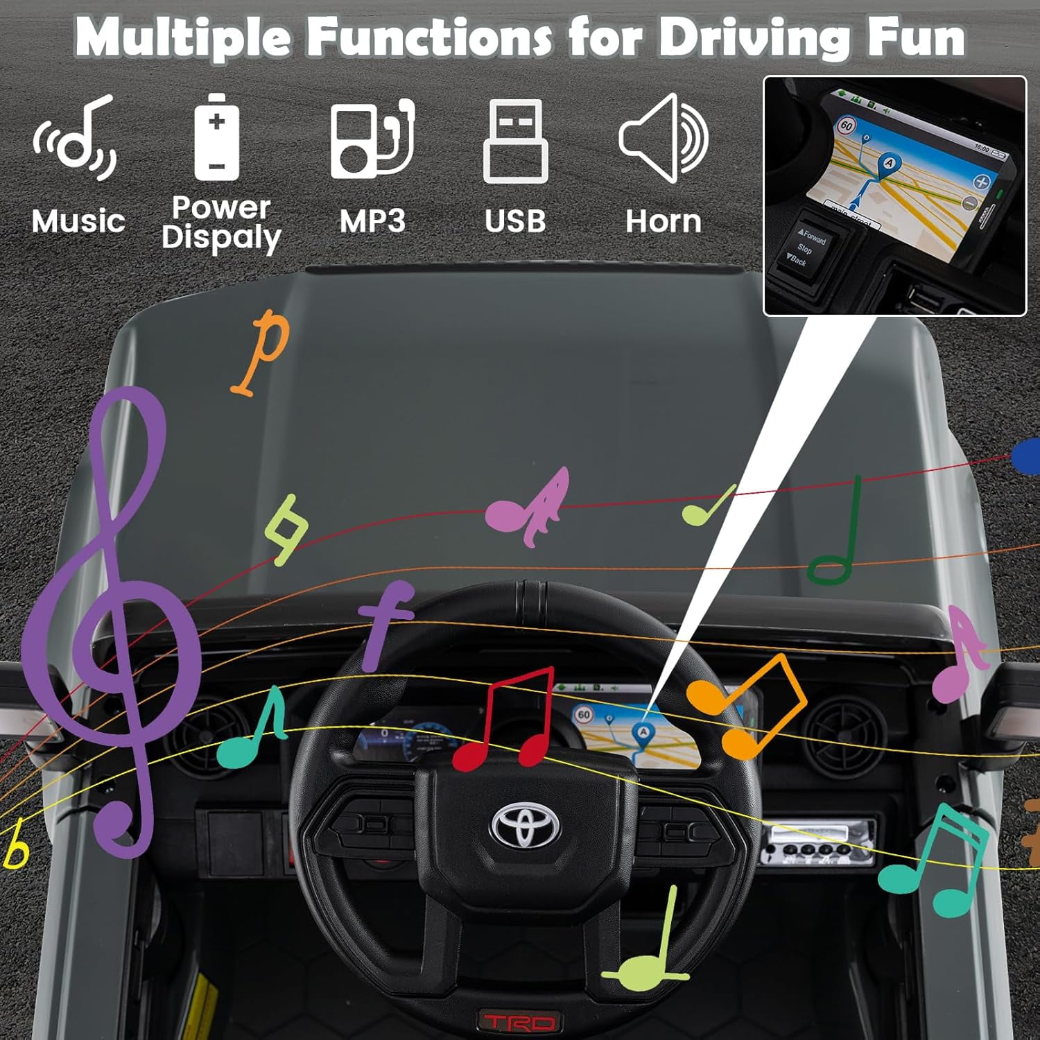 Licensed Toyota Ride on Car by OLAKIDS, Battery Powered Electric Vehicle for Kids with Remote Control, MP3, USB, Power Display, LED Lights, Suspension, Ride on Toy for 3+ Boys Girls