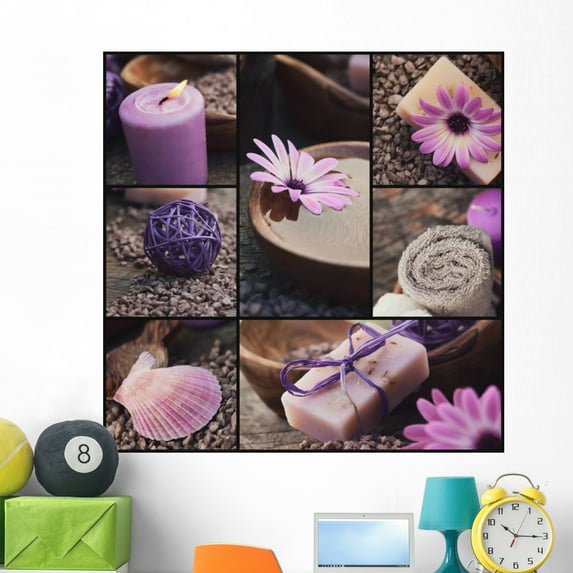 Purple Spa Collage Wall Mural Decal by Wallmonkeys Vinyl Peel and Stick Graphic (48 in H x 48 in W