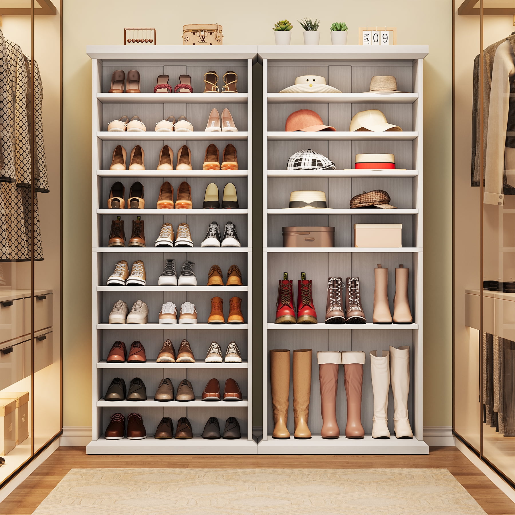 Condemo 10-Tier Shoe Storage Cabinet with 8 Adjustable Shelves, Farmhouse Shoe Rack, 71 inch Freestanding Tall Shoe Organizer for Closet, Entryway, Living Room, 30-40 Pairs, White