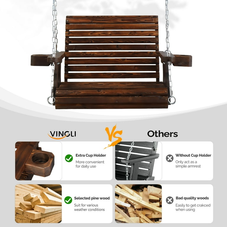 OverPatio Single Person Swing,440lbs Plus Size,Patio Porch Wooden