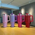 thumbnail image 2 of Sparkling Rhinestone 40oz Tumbler with Handle Lid Straw Thermos Bottle Stainless Steel Cup Mug Vacuum Insulated Bottle Keep Cold, 2 of 6