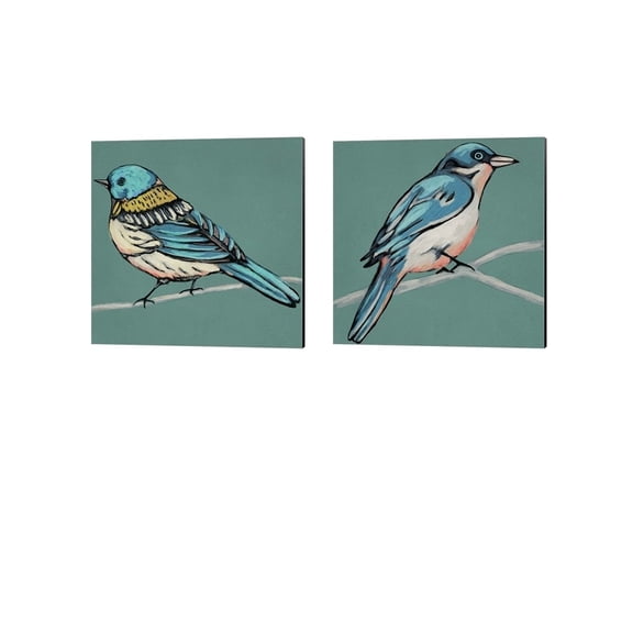 Winged Sketch on Teal by Chariklia Zarris Canvas Art Set of 2 14 inch X 14 inch Each
