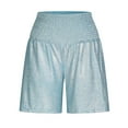 thumbnail image 4 of YYDGH Womens Sequin Shorts Elastic High Waisted Pleated Ruffle Cute Shorts Beach Flowy Casual Glitter Sparkly Shorts Light Blue S, 4 of 6