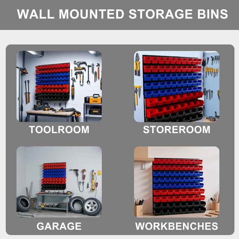 94 Pcs Wall Mounted Storage Bins, Garage Organizer System, Nut and Bolt Organizer, Plastic Bolt Bin, Screw Organizer