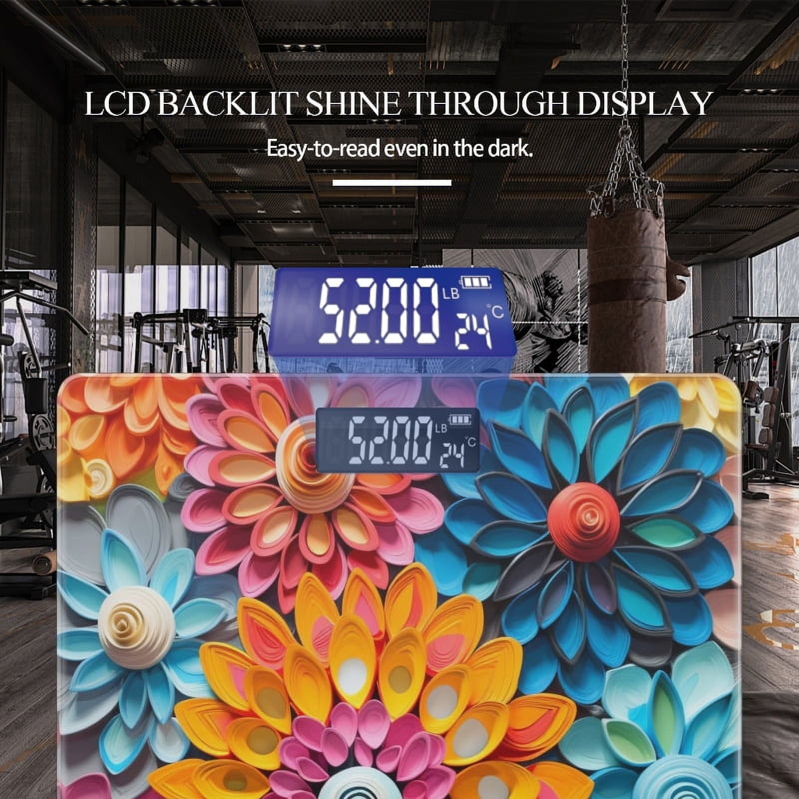 Bathroom Scale, Highly Accurate Digital Body Scale,Precisely Measures Weight up to 400 lbs-Colorful Flowers In Various Sizes And Shapes