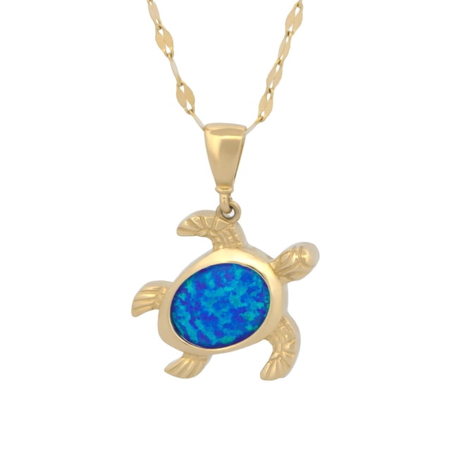 Cadena y Dije Tortuga Opalo 1.5 cm Oro Sólido 14k