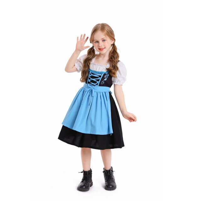 SUNSIOM Robes de Dirndl pour Filles Robe de Soubrette à Manches Bouffantes Costume d'Octobre Tenue de Cosplay d'Halloween