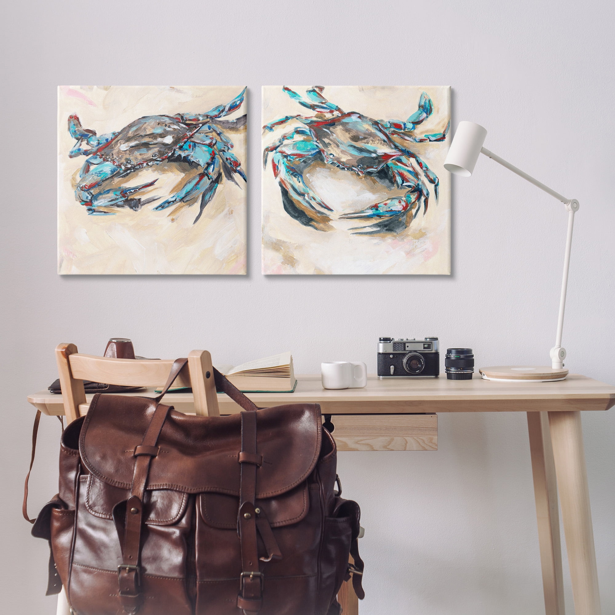 Stupell Industries Blue Crabs on Sand Animals & Insects Painting Gallery Wrapped Canvas Art Print Wall Art, 24 x 24, Set of 2