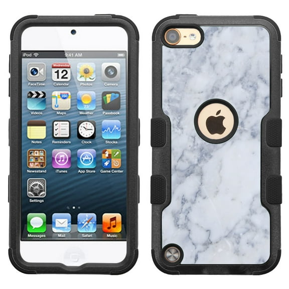 One Tough Shield ® 3-Layer Hybrid Case (Black w/Black Silicone) for Apple iPod Touch 5 5th / 6 6th Generation - Marble/Cloud