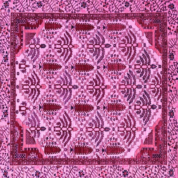 Ahgly Company Indoor Square Abstract Pink Modern Area Rugs, 4' Square