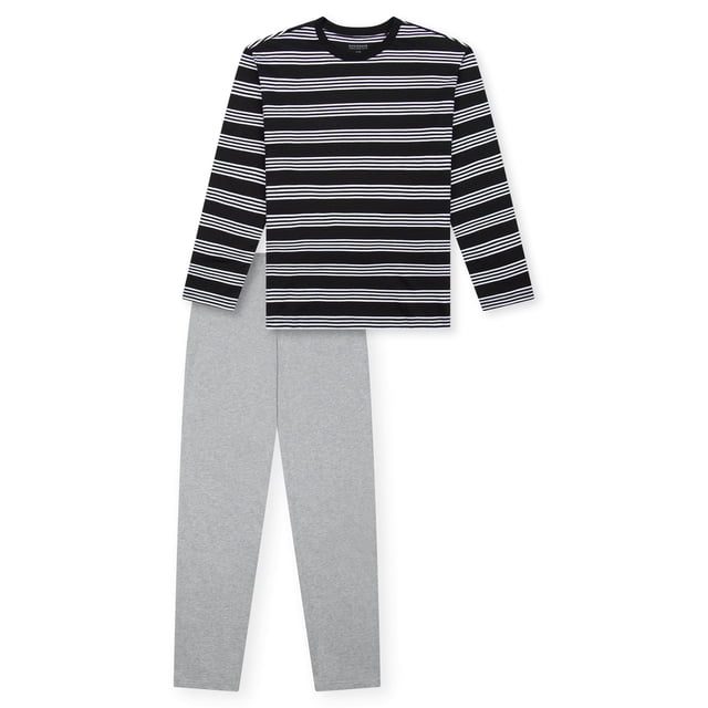 SCHIESSER Pijama largo para niño - Teens, con pierna abierta, algodón, rayado Negro/Gris 152