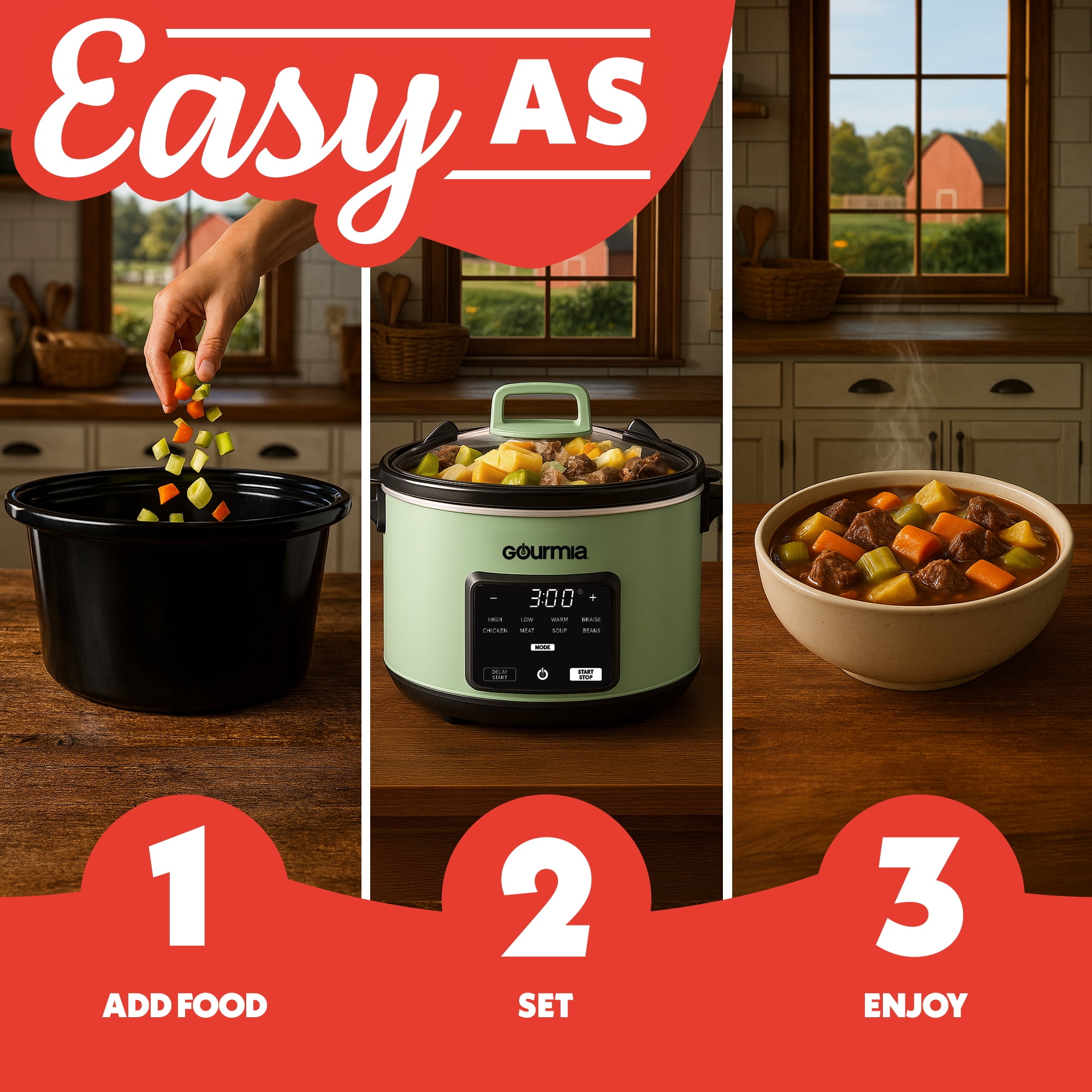 Gourmia 4.5 QT Programmable Slow Cooker, 5 Presets, Keep Warm, Green