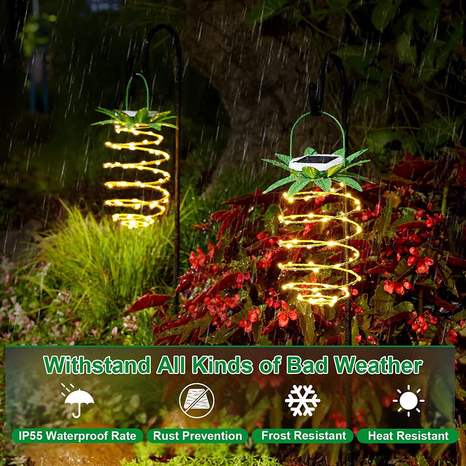 2Pack Outdoor Solar Pineapple Lights Decor, 24LED Waterproof Hanging Pineapple Lanterns for Garden Pathway Yard Lawn Walkway Balcony Gifts Decoration Path Light Outside