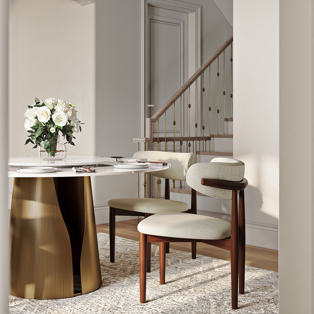 POVISON 51" Modern White Round Dining Table with Lazy Susan for 4-6, Tempered Glass Tabletop,Carbon Steel Base