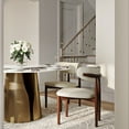 thumbnail image 3 of POVISON 59"Modern White Round Dining Table with Lazy Susan for 6, Glossy Sintered Stone Tabletop, Bronze Carbon Steel Base, 3 of 13
