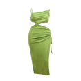 thumbnail image 3 of Robe Longue Ajourée pour Femmes Bodycon Dos Nu Maxi Robe Col en V Bretelles Spaghetti Robe Cocktail, 3 of 7