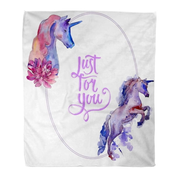 SIDONKU Flannel Throw Blanket Cute Unicorn Horse Just for You Monogram Fairytale Children Sweet Dream Watercolor Round Border 50x60 Inch Lightweight Cozy Plush Fluffy Warm Fuzzy Soft