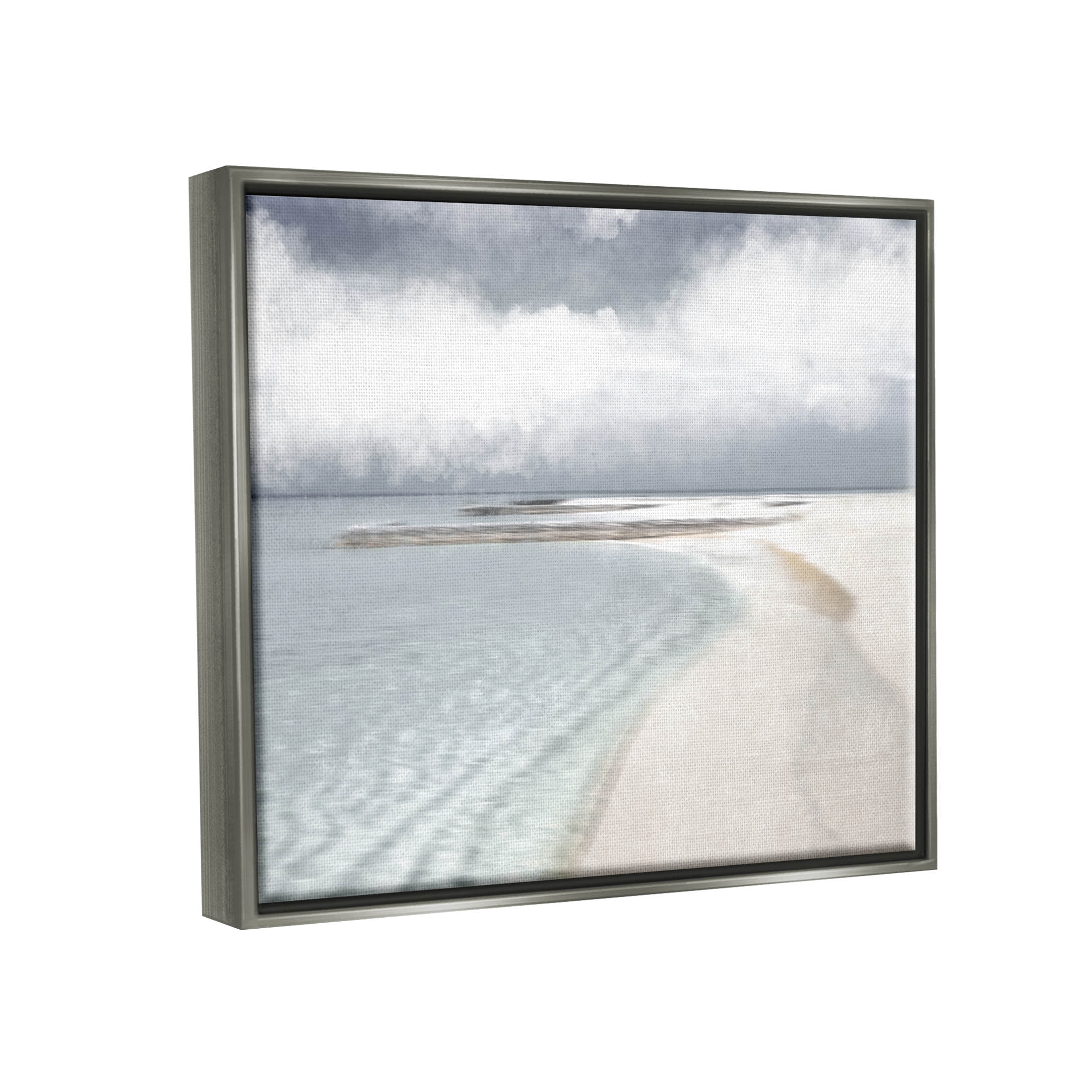 Stupell Industries Nautical Beach Waves Crashing Shoreline Graphic Art Luster Gray Floating Framed Canvas Print Wall Art, Design by Marcus Prime