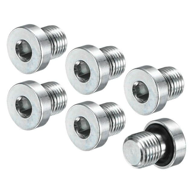 Uxcell 6-Pack Tapón de ajuste de tubería de cabeza hexagonal interior M12x1.25mm, tapón de socket de acero inoxidable con anillo de sellado