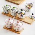 thumbnail image 3 of Hand Drawn Pattern Sugar Bowl With Lid, Ceramic Teacup Shape Sugar Pot, Coffee Accessories, Sugar Pourer, Kitchen Storage-Bauhinia-3 Set, 3 of 6