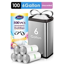6 Gallon 100pcs Strong Drawstring Trash Bags Garbage Bags by Teivio, Bathroom Trash Can Bin Liners, Plastic Bags for home office kitchen, White