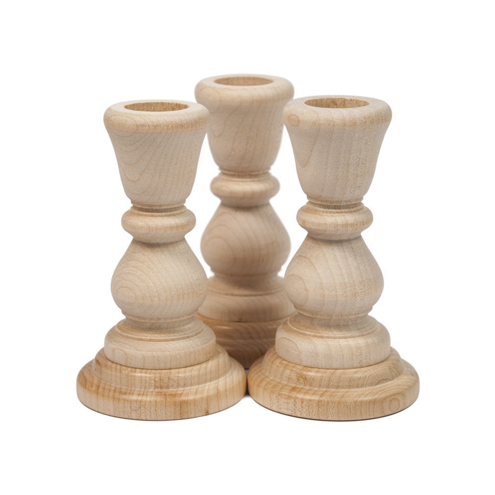 Unfinished wooden candlesticks